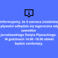 INFORMACJA O  DOSTĘPNOŚCI  PŁYWALNI W DNIU 4.06.2023 (NIEDZIELA)